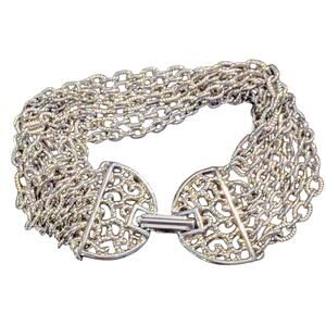 VTG Celebrity 8 Strand Silver Tone Chain Bracelet Fold Over Clasp 7.5 in Stamped